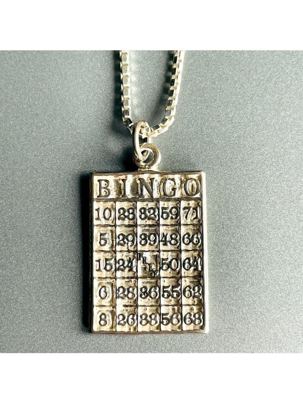 Bingo Card Pendant Sterling Silver Milor Box Chain Necklace Game Night N…